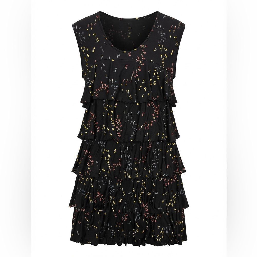 JUICY COUTURE WOMENS SLEEVELESS TIERED BLACK FLOWERED PRINT DRESS SIZE XL